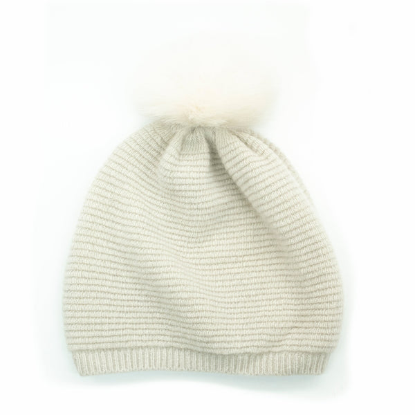 LADIES CASHMERE SLOUCHY HAT UNEVEN RIBBING