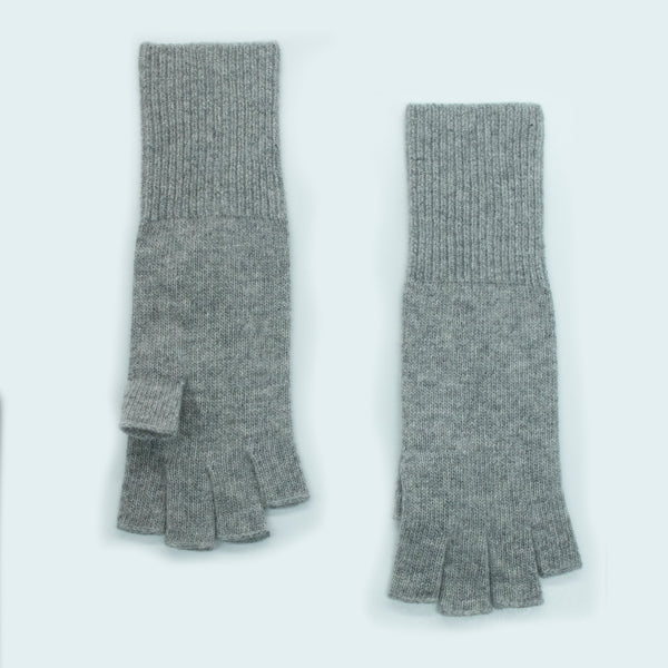 PORTOLANO Leather-trimmed ribbed cashmere fingerless gloves